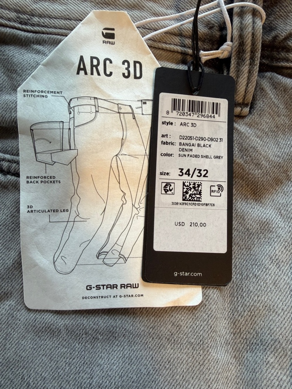 G-Star RAW Sun Faded Shell Grey Mens Jeans
